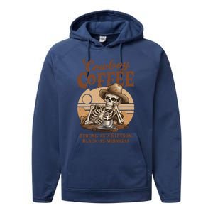 Cowboy Coffee Western Country Skeleton In A Stetson Hat Funny Performance Fleece Hoodie