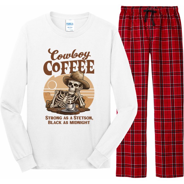 Cowboy Coffee Western Country Skeleton In A Stetson Hat Funny Long Sleeve Pajama Set