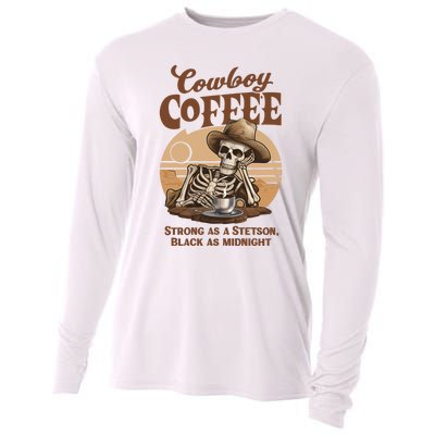 Cowboy Coffee Western Country Skeleton In A Stetson Hat Funny Cooling Performance Long Sleeve Crew