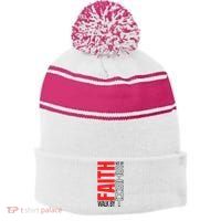 Christian Christian Walk By Faith Not By Sight Stripe Pom Pom Beanie