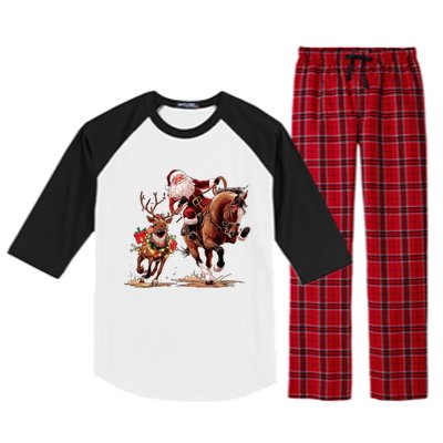 Christmas Cowboy Western Xmas Funny Cowboy Santa Bulldogging Raglan Sleeve Pajama Set