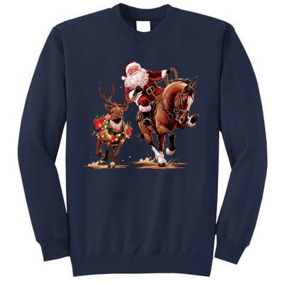 Christmas Cowboy Western Xmas Funny Cowboy Santa Bulldogging Tall Sweatshirt