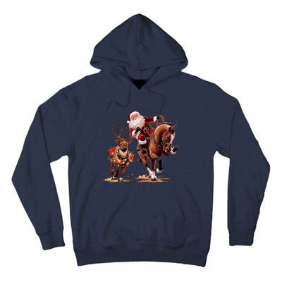 Christmas Cowboy Western Xmas Funny Cowboy Santa Bulldogging Tall Hoodie