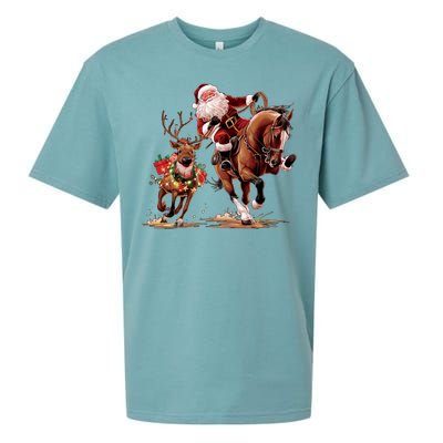 Christmas Cowboy Western Xmas Funny Cowboy Santa Bulldogging Sueded Cloud Jersey T-Shirt