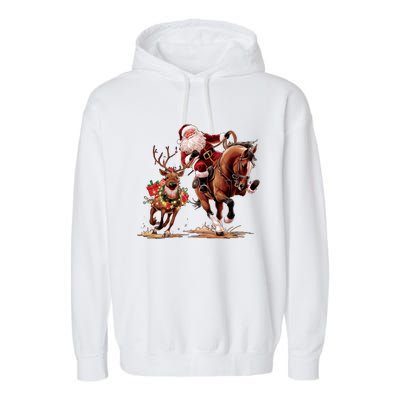 Christmas Cowboy Western Xmas Funny Cowboy Santa Bulldogging Garment-Dyed Fleece Hoodie