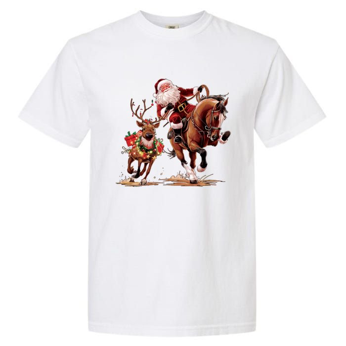 Christmas Cowboy Western Xmas Funny Cowboy Santa Bulldogging Garment-Dyed Heavyweight T-Shirt