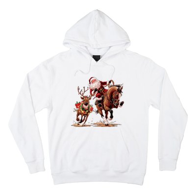 Christmas Cowboy Western Xmas Funny Cowboy Santa Bulldogging Hoodie