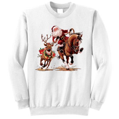 Christmas Cowboy Western Xmas Funny Cowboy Santa Bulldogging Sweatshirt