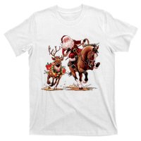 Christmas Cowboy Western Xmas Funny Cowboy Santa Bulldogging T-Shirt