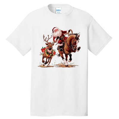 Christmas Cowboy Western Xmas Funny Cowboy Santa Bulldogging Tall T-Shirt