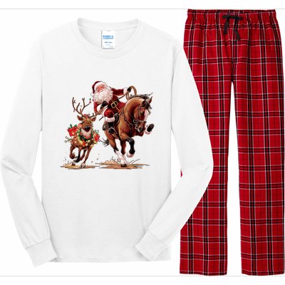 Christmas Cowboy Western Xmas Funny Cowboy Santa Bulldogging Long Sleeve Pajama Set