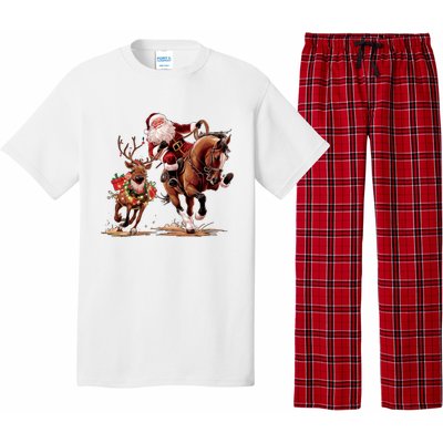 Christmas Cowboy Western Xmas Funny Cowboy Santa Bulldogging Pajama Set