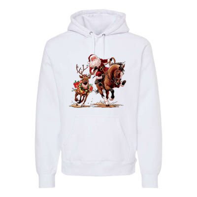 Christmas Cowboy Western Xmas Funny Cowboy Santa Bulldogging Premium Hoodie