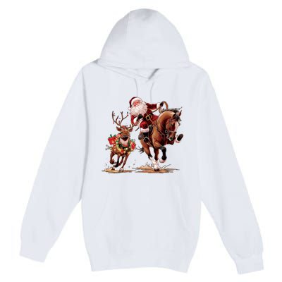 Christmas Cowboy Western Xmas Funny Cowboy Santa Bulldogging Premium Pullover Hoodie