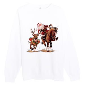 Christmas Cowboy Western Xmas Funny Cowboy Santa Bulldogging Premium Crewneck Sweatshirt