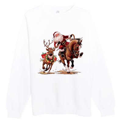 Christmas Cowboy Western Xmas Funny Cowboy Santa Bulldogging Premium Crewneck Sweatshirt