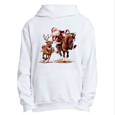 Christmas Cowboy Western Xmas Funny Cowboy Santa Bulldogging Urban Pullover Hoodie