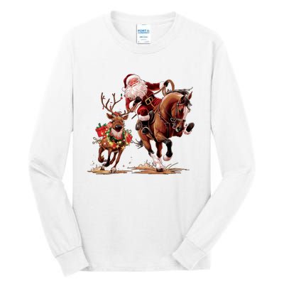 Christmas Cowboy Western Xmas Funny Cowboy Santa Bulldogging Tall Long Sleeve T-Shirt