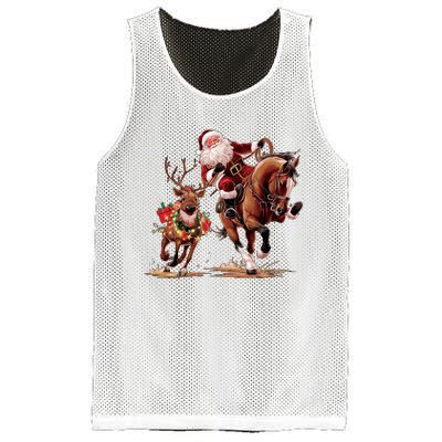 Christmas Cowboy Western Xmas Funny Cowboy Santa Bulldogging Mesh Reversible Basketball Jersey Tank