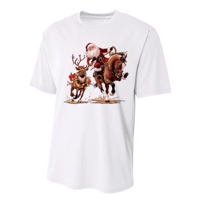 Christmas Cowboy Western Xmas Funny Cowboy Santa Bulldogging Performance Sprint T-Shirt