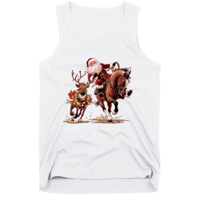 Christmas Cowboy Western Xmas Funny Cowboy Santa Bulldogging Tank Top