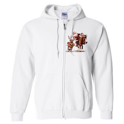 Christmas Cowboy Western Xmas Funny Cowboy Santa Bulldogging Full Zip Hoodie