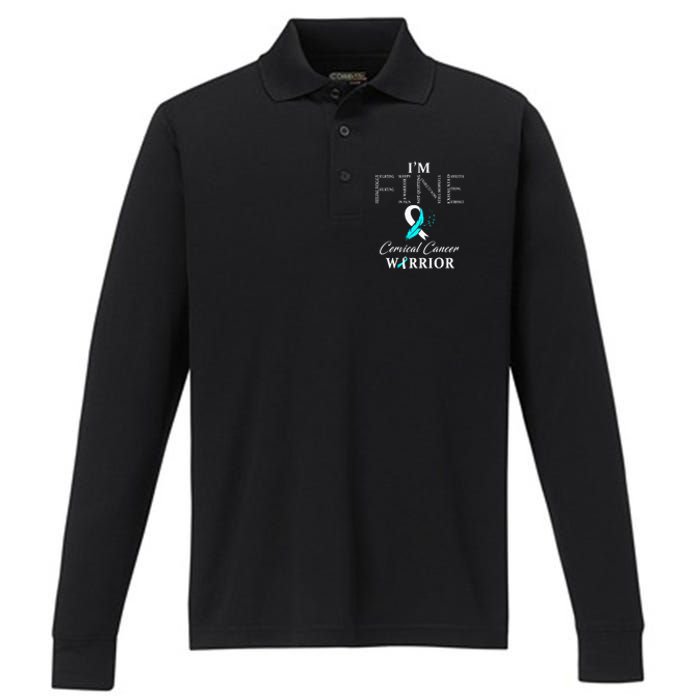 Cervical Cancer Warrior I'm Fine Performance Long Sleeve Polo