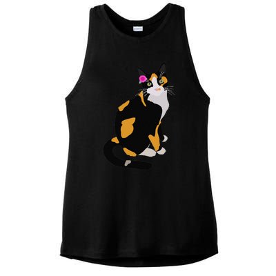 Calico Cat With Pink Flower, Calico Mom, Cat Lover Ladies PosiCharge Tri-Blend Wicking Tank