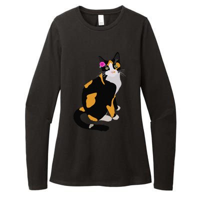 Calico Cat With Pink Flower, Calico Mom, Cat Lover Womens CVC Long Sleeve Shirt