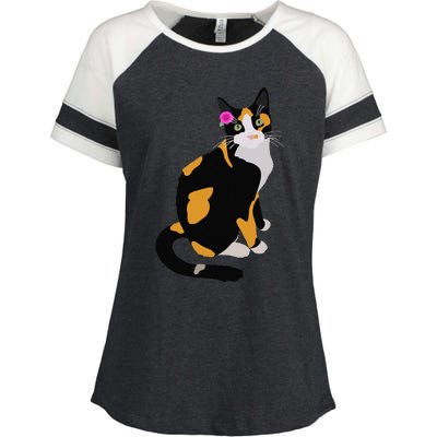 Calico Cat With Pink Flower, Calico Mom, Cat Lover Enza Ladies Jersey Colorblock Tee