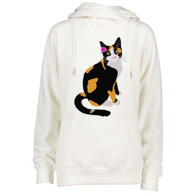 Calico Cat With Pink Flower, Calico Mom, Cat Lover Womens Funnel Neck Pullover Hood