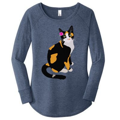 Calico Cat With Pink Flower, Calico Mom, Cat Lover Women's Perfect Tri Tunic Long Sleeve Shirt