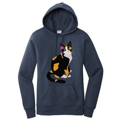 Calico Cat With Pink Flower, Calico Mom, Cat Lover Women's Pullover Hoodie