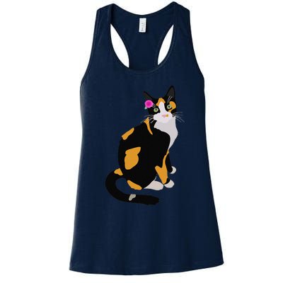 Calico Cat With Pink Flower, Calico Mom, Cat Lover Women's Racerback Tank