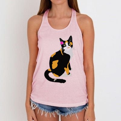 Calico Cat With Pink Flower, Calico Mom, Cat Lover Women's Knotted Racerback Tank