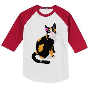 Calico Cat With Pink Flower, Calico Mom, Cat Lover Kids Colorblock Raglan Jersey