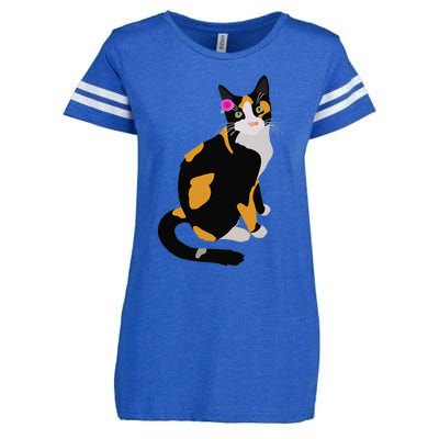 Calico Cat With Pink Flower, Calico Mom, Cat Lover Enza Ladies Jersey Football T-Shirt