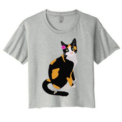 Calico Cat With Pink Flower, Calico Mom, Cat Lover Women's Crop Top Tee