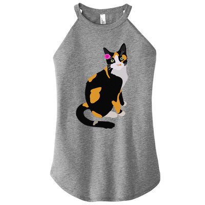 Calico Cat With Pink Flower, Calico Mom, Cat Lover Women's Perfect Tri Rocker Tank