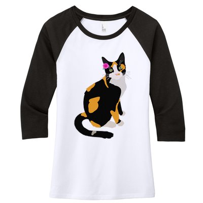 Calico Cat With Pink Flower, Calico Mom, Cat Lover Women's Tri-Blend 3/4-Sleeve Raglan Shirt