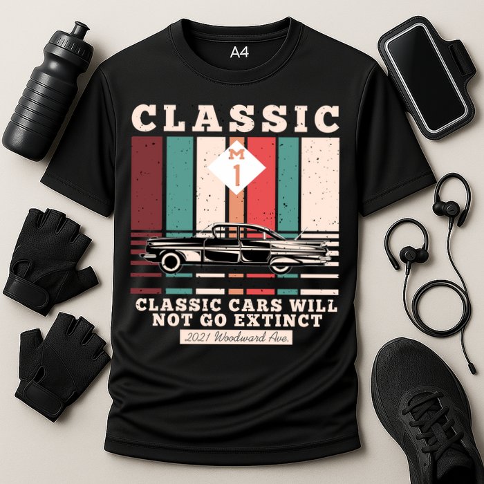 Classic Cars Will Not Go Extinct 2021 Woodward Ave M1 Cooling Performance Crew T-Shirt
