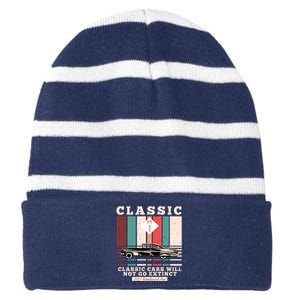 Classic Cars Will Not Go Extinct 2021 Woodward Ave M1 Striped Beanie with Solid Band