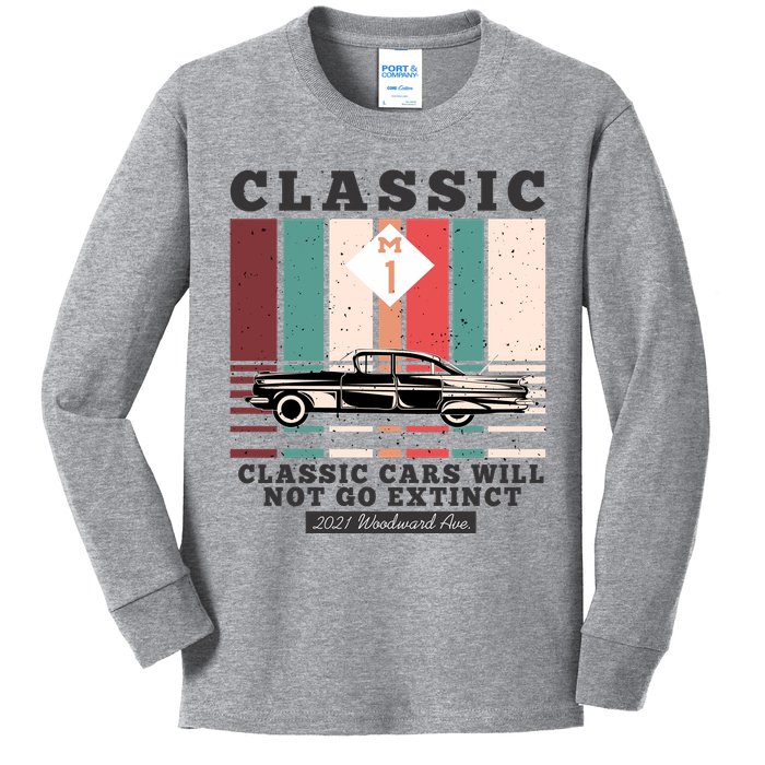 Classic Cars Will Not Go Extinct 2021 Woodward Ave M1 Kids Long Sleeve Shirt