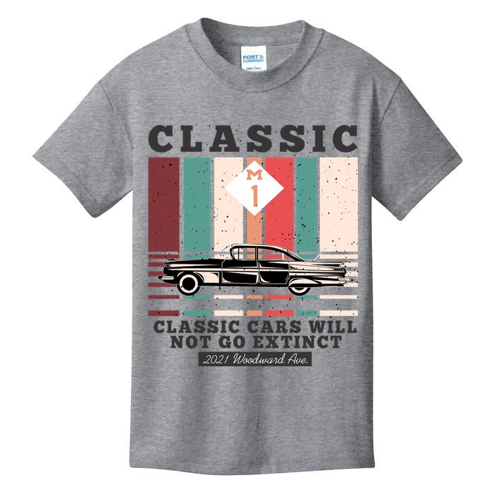 Classic Cars Will Not Go Extinct 2021 Woodward Ave M1 Kids T-Shirt