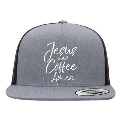 Cute Christian Worship Gift For Women Jesus And Coffee Amen Flat Bill Trucker Hat