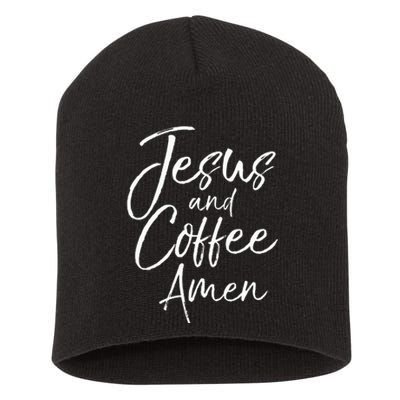 Cute Christian Worship Gift For Women Jesus And Coffee Amen Short Acrylic Beanie