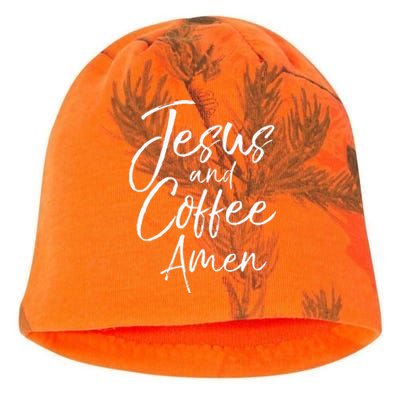 Cute Christian Worship Gift For Women Jesus And Coffee Amen Kati - Camo Knit Beanie