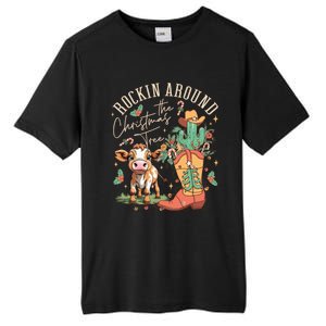 Cow Christmas Western Rockin Around The Christmas Tree Gift Tall Fusion ChromaSoft Performance T-Shirt