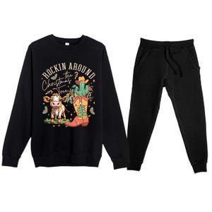 Cow Christmas Western Rockin Around The Christmas Tree Gift Premium Crewneck Sweatsuit Set