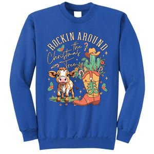 Cow Christmas Western Rockin Around The Christmas Tree Gift Sweatshirt